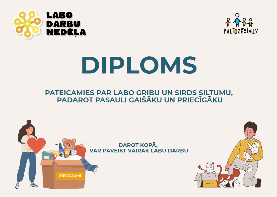 Pateicība par dalību akcijā “Labo darbu nedēļa”